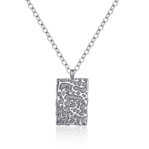 Irregular textured rectangle pendant necklace with minimalist silver finish