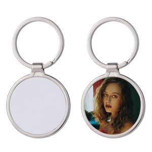Custom heart-shaped metal keychain set with blank surface and personalized photo display