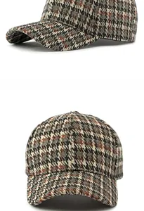 Detailed multi-angle view of vintage houndstooth pattern on a structured baseball cap