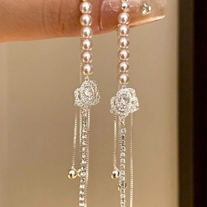 French Fashion Flower Pendant Pearl Bracelet For Women Elegant Zirconia Beaded Charm Bracelet Adjustable Luxury Jewelry Accessories