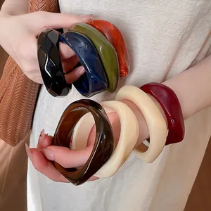 Chunky Bangle Bracelet Acrylic Resin Geometric Square Distorted Shape Minimalist Fashion Jewelry Accessories For Women