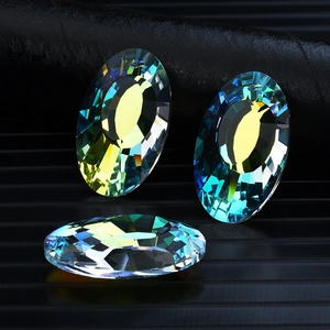 Oval AB crystal suncatcher pendants with multi-faceted cut for wedding decoration