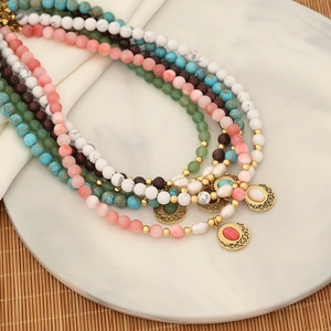 Handmade Natural Stone Beaded Necklace And Earrings Set With Freshwater Pearl Hollow Pendant Retro Jewelry For Women
