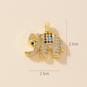 Detailed close-up of a gold elephant pendant featuring multi-color stones and 2.1cm size markings