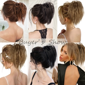 Messy bun hair claw clip extension in multiple colors for a voluminous lazy ponytail look