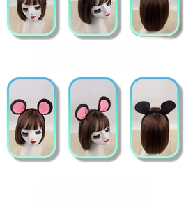 Plush mouse ears headband for costumes shown from front, side and back angles