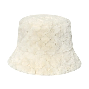 Plush faux fur bucket hat in cream white featuring thick thermal insulation for winter