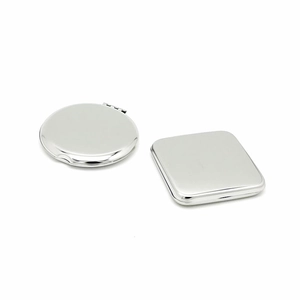 Polished silver stainless steel makeup mirrors in square and round folding designs
