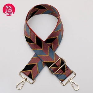 Adjustable wide replacement shoulder strap with blue and orange geometric jacquard pattern