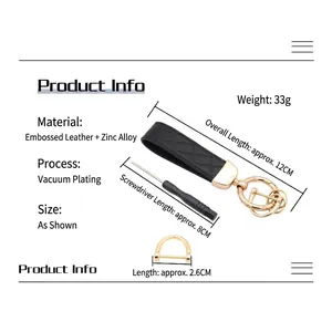 Black embossed leather car keychain with gold zinc alloy hardware and D-ring buckle