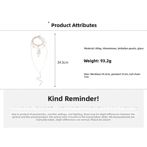 Detailed size parameters of layered rhinestone cross and pearl pendant necklace set