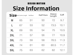 Tableau détaillé des tailles pour sweat-shirt homme avec mesures du M au 5XL