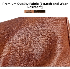 Macro shot of durable caramel brown lychee grain leather with scratch-resistant texture