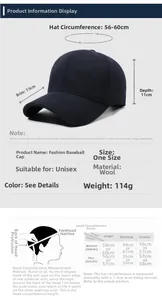 Size chart showing baseball cap dimensions with 56-60cm adjustable head circumference
