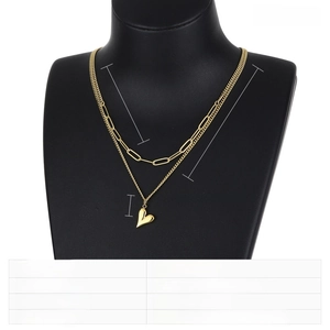 Détails du collier double couche en acier inoxydable avec cœur et chaînes de 430mm et 460mm