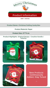 Detailed view of foldable Christmas candy box with dimensions 8x7x9cm and Santa Claus design