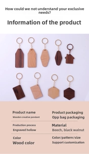 Detailed view of custom beech and black walnut wood keychains in multiple geometric shapes