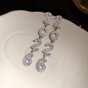 Elegant silver 2026 drop earrings with sparkling crystals for New Year jewelry set