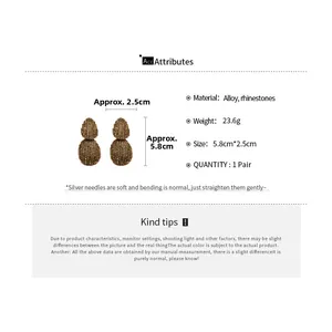 Detailed view of gold gourd drop earrings with rhinestones showing 5.8cm height dimensions