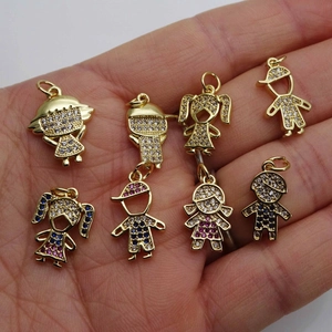 Gold plated boy and girl charms with micro-paved zircons for DIY jewelry making