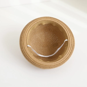 Cute straw sun hat for toddlers with elastic chin strap and breathable inner band