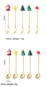 Detailed size and weight guide for gold stainless steel Christmas spoons and forks