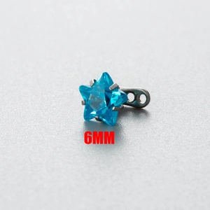 Star-shaped blue zircon dermal anchor jewelry with 6mm stainless steel base piercer