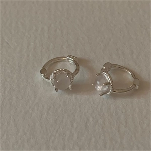 925 Sterling Silver Cat Eye Stone Hoop Earrings Minimalist Korean Style Round Geometric Huggie Jewelry For Women