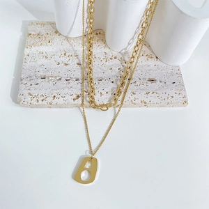 Collier Multirang En Acier Inoxydable Pendentif Géométrique Creux Hip Hop Streetwear Bijoux Minimalistes