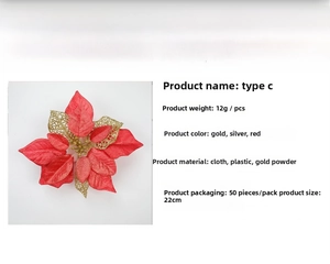 Detail view of 22cm artificial Christmas flower with dimensions and material specifications