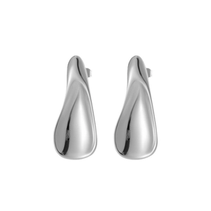 Polished silver teardrop earrings in geometric stainless steel for a minimalist modern look