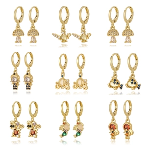 Copper Zircon Hoop Earrings Cartoon Magic Lamp Mushroom Dolphin Monkey Shape Dangle Jewelry For Women Cute Versatile