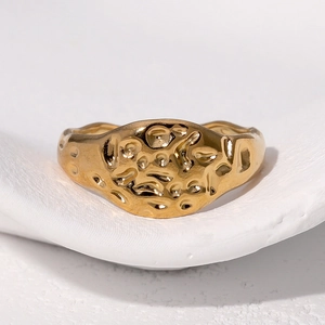Minimalist 18k gold plated stainless steel open ring with hammered lava texture