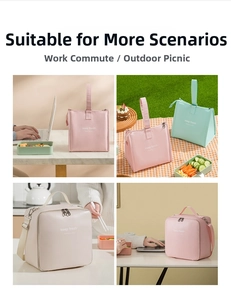 Detail view of thickened PU lunch bag with reinforced handles and secure zipper closure
