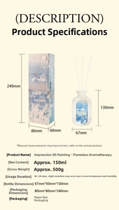 Detailed view of Monet-style reed diffuser bottle with 150ml capacity and bluebell scent