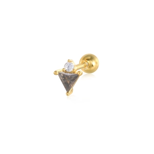 Detailed view of the gold triangle dark gemstone cartilage stud with screw back
