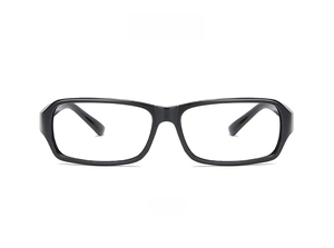 Front view of classic bright black rectangular full-rim glasses frame in high-gloss finish