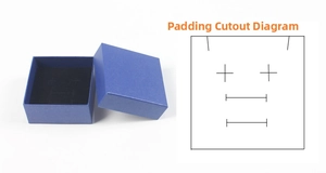 Deep blue square jewelry gift box with multi-functional black velvet insert cutout details