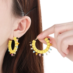Boucles D'oreilles Créoles Perles Heishi Colorées Crochet Acier Inoxydable Argile Polymère Perles Verre Bohème Été Femme