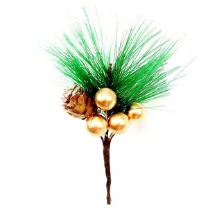 Mini Christmas pine pick with natural cone and golden berries for DIY holiday decor