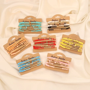Bohemian Colorful Soft Ceramic Layered Beaded Bracelets Set Polymer Clay CCB Metal Beads Handmade Fashion Jewelry Women
