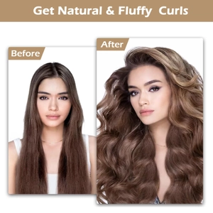 Get natural and fluffy curls results with heatless satin hair rollers before and after look
