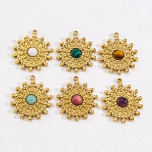 European vintage compass pendants in 14K gold plated stainless steel with colorful stones