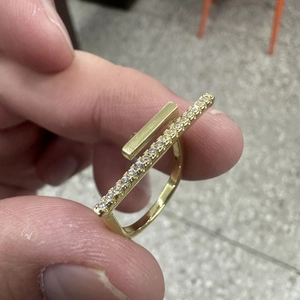 Geometric Double Layer Ring Micro Inlaid Cubic Zirconia Copper Adjustable Finger Jewelry For Women Minimalist Style