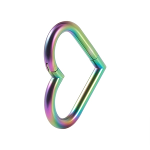 Anneau clicker en forme de cœur en acier inoxydable arc-en-ciel pour oreille et nez