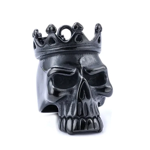 Vintage black crown skull ring in 316 stainless steel for men with a gothic style