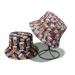 Chapeau Bob Imprimé Chopes De Bière Polyester Protection Solaire Été Plage Festival De Musique Fête Hip Hop Streetwear