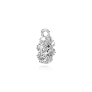 Detail of silver-plated bead pendant with clear zircon micro-pave for DIY jewelry