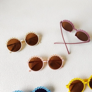 Kids round daisy sunglasses in multiple colors with UV protection for toddlers