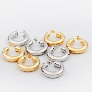 Boucles Oreilles Créoles Épaisses Cuivre Plaqué Or Véritable Tube Rond Géométrique Bijoux Tendances